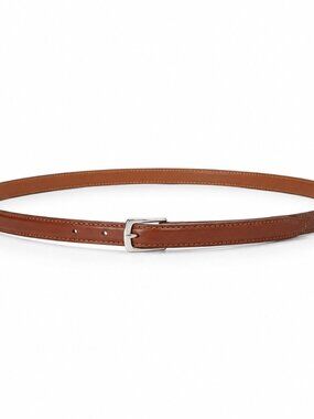 J Hilburn Men's Sz 36 Cognac Brown Leather Slim Dress Belt Silver Buckle